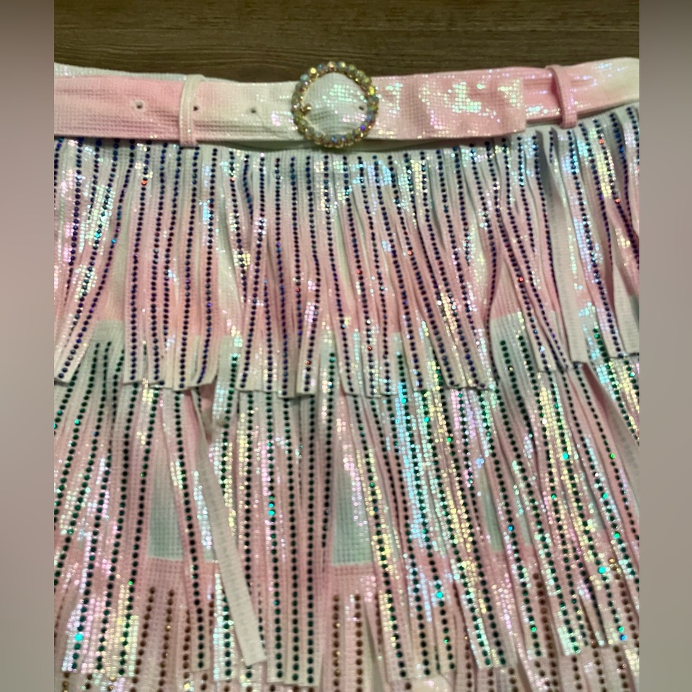 NWT Queen of Sparkles Mardi Gras Leather Fringe Belt Skort - Picture 8 of 13